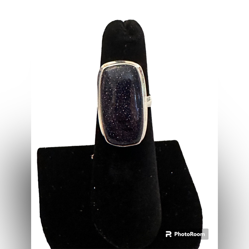 Blue Goldstone Ring in Solid Sterling Silver in a rectangular shape| size: 5